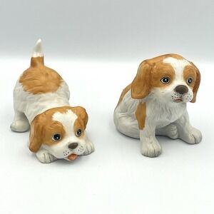 Vintage 1980s Homco Cocker Spaniel 1407 Puppy Dog Figurines Set Brown White
